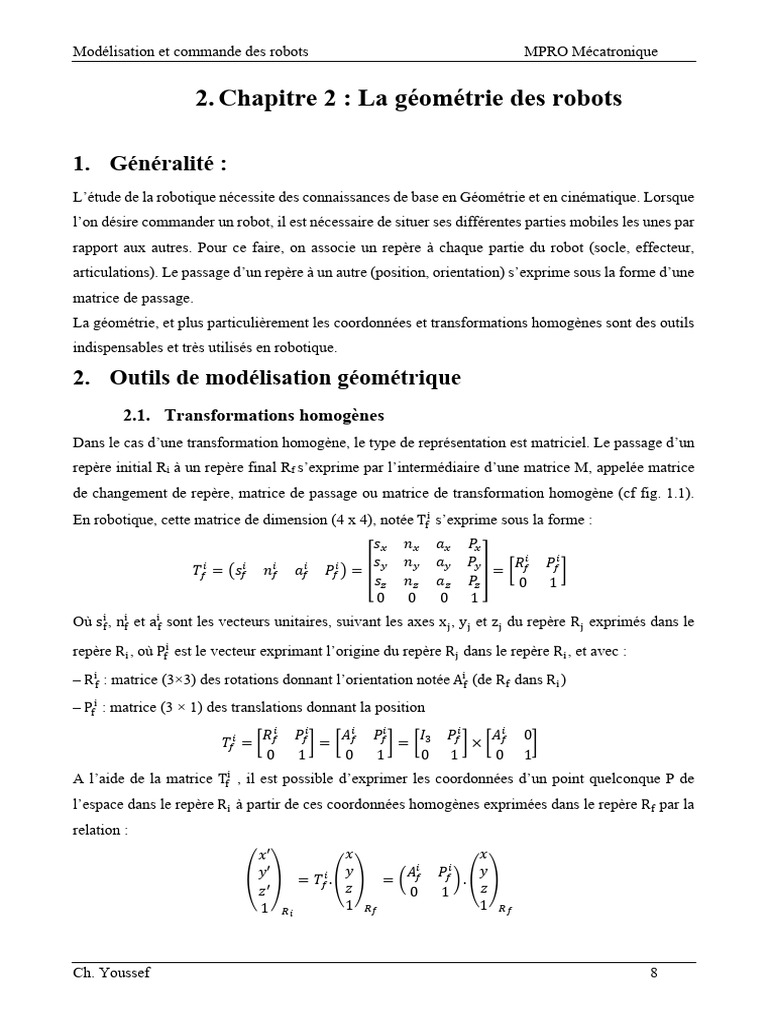 Matrices de transformation homogène | PDF | Rotation | Géométrie