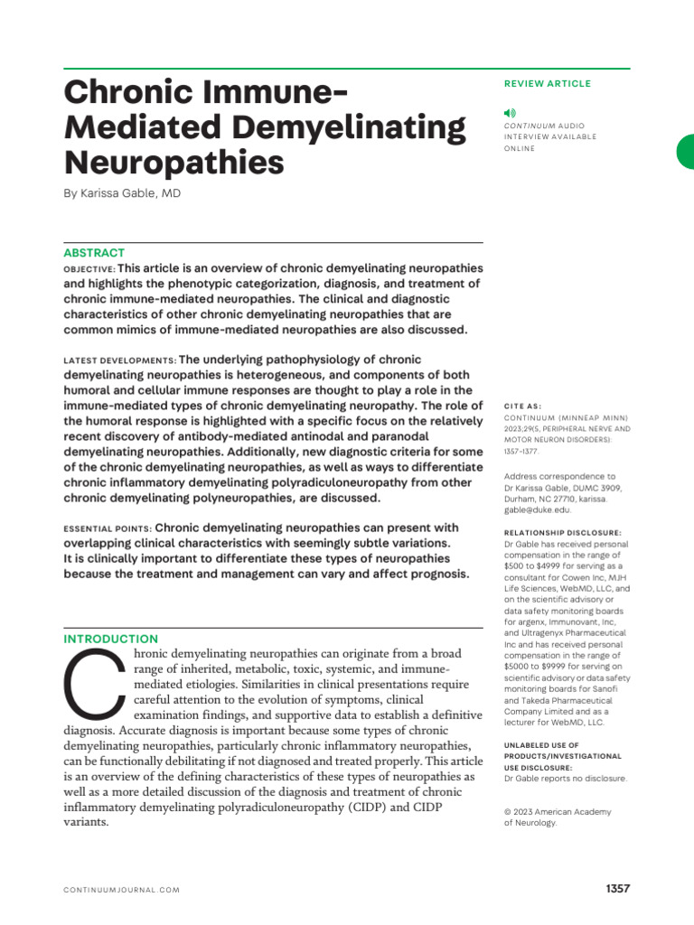 Chronic Immune Mediated Demyelinating Neuropathies Pdf Peripheral