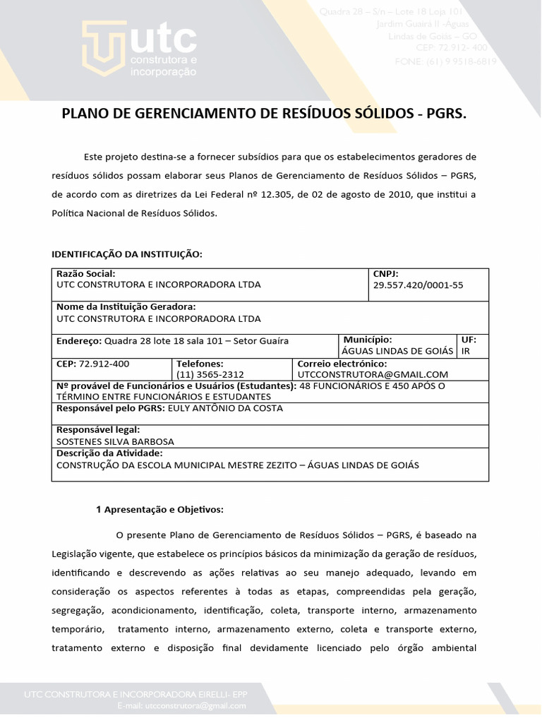 PGRS para Construção de Escola em Goiás | PDF | Desperdício | Reciclagem