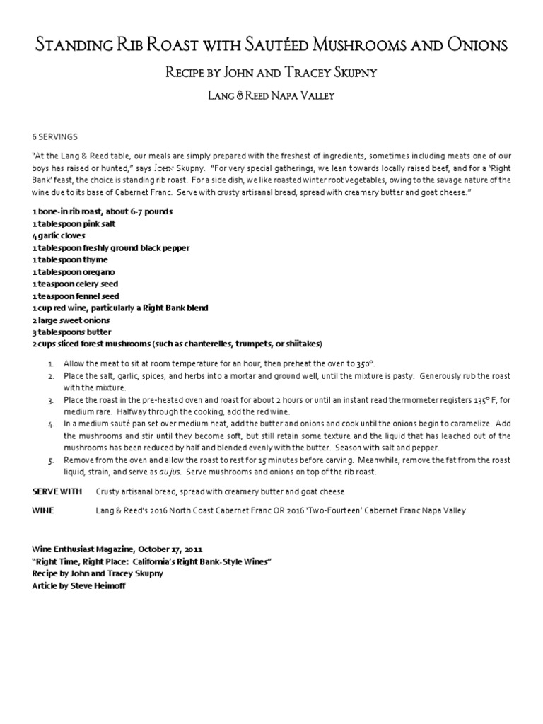 Standing Rib Roast WE October 2011 PDF Roasting Onion