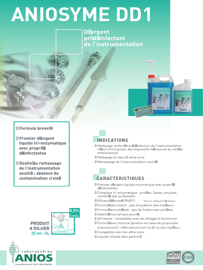 Détergent Pré-Désinfectant ANIOSYME DD1 | PDF | Chimie | Substances ...