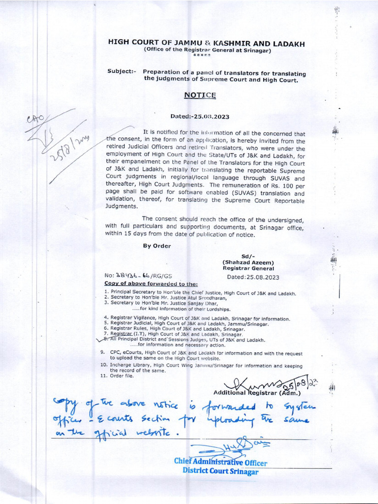 Preparation of Panel of Translators For Translating The Judgements of