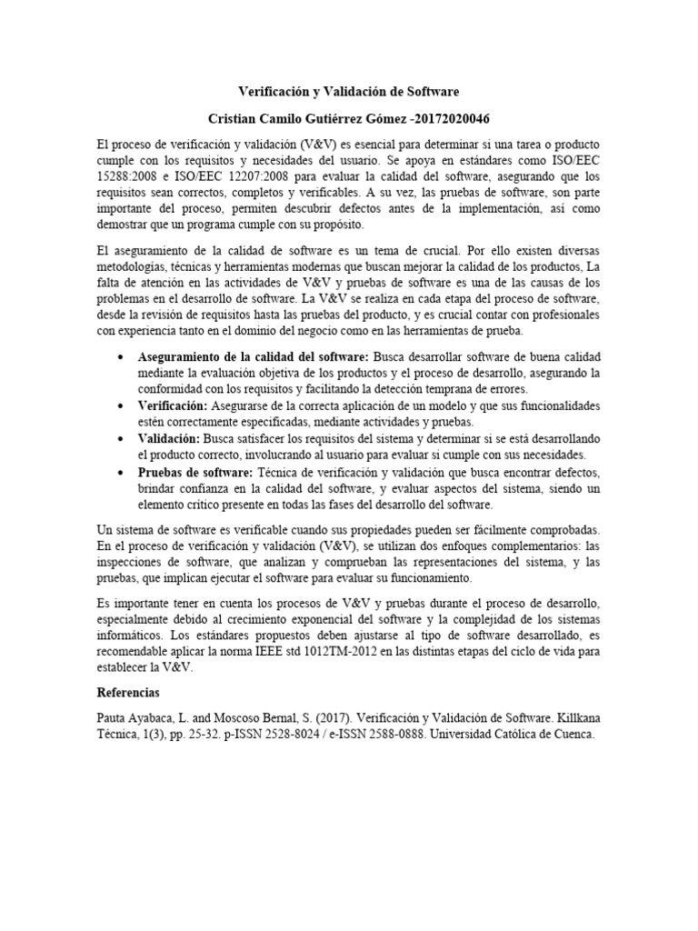 Verificación y Validación de Software | PDF | Software | Ingeniería de ...