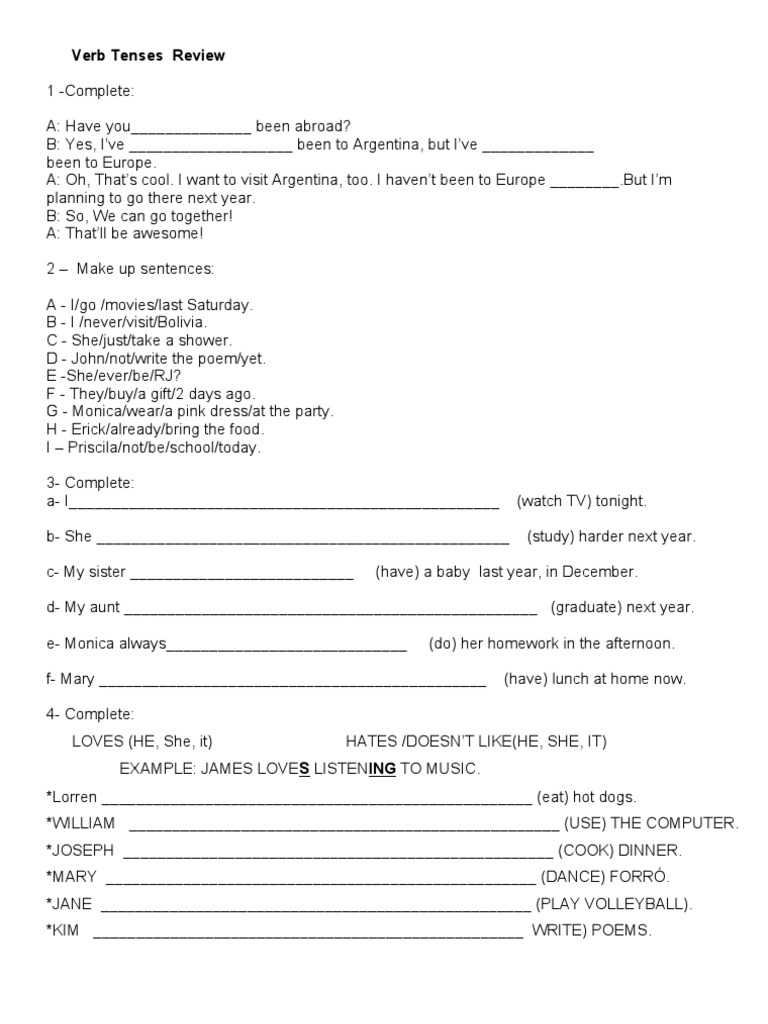 Verb Tenses Practice Exercises | PDF