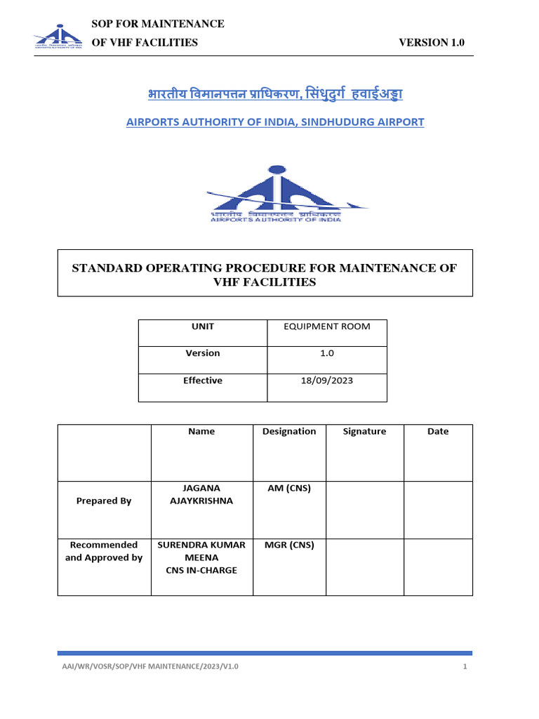 SOP Maintenance of VHF Facilities | PDF | Digital Audio | Electronic ...
