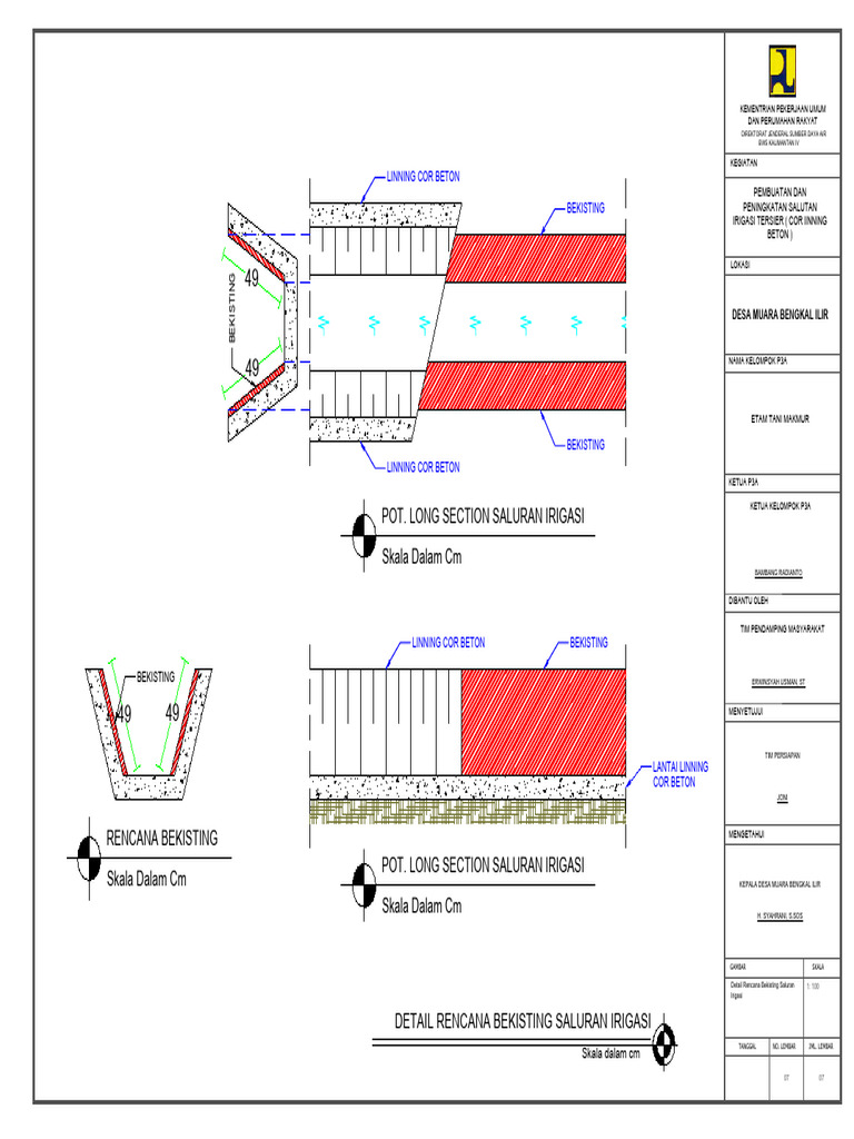 Pot. Long Section Saluran Irigasi Skala Dalam CM: Linning Cor Beton ...