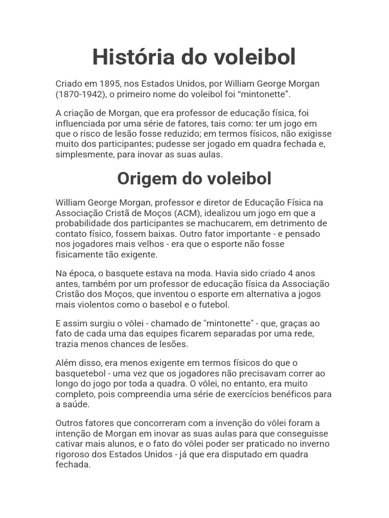História Do Voleibol | PDF | Voleibol | Esportes