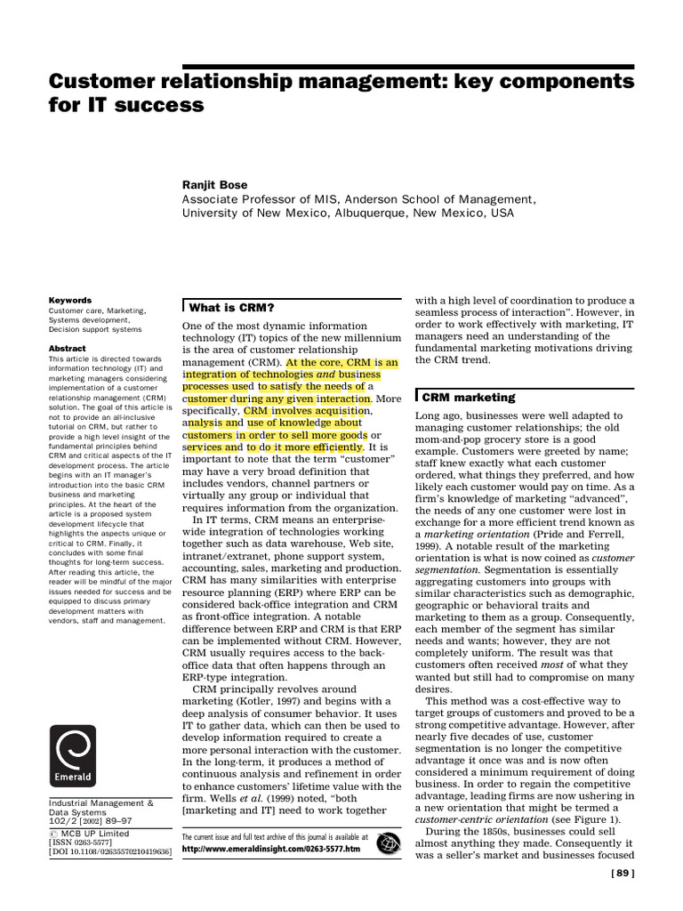 Key Components of CRM Explained | PDF | Customer Relationship ...