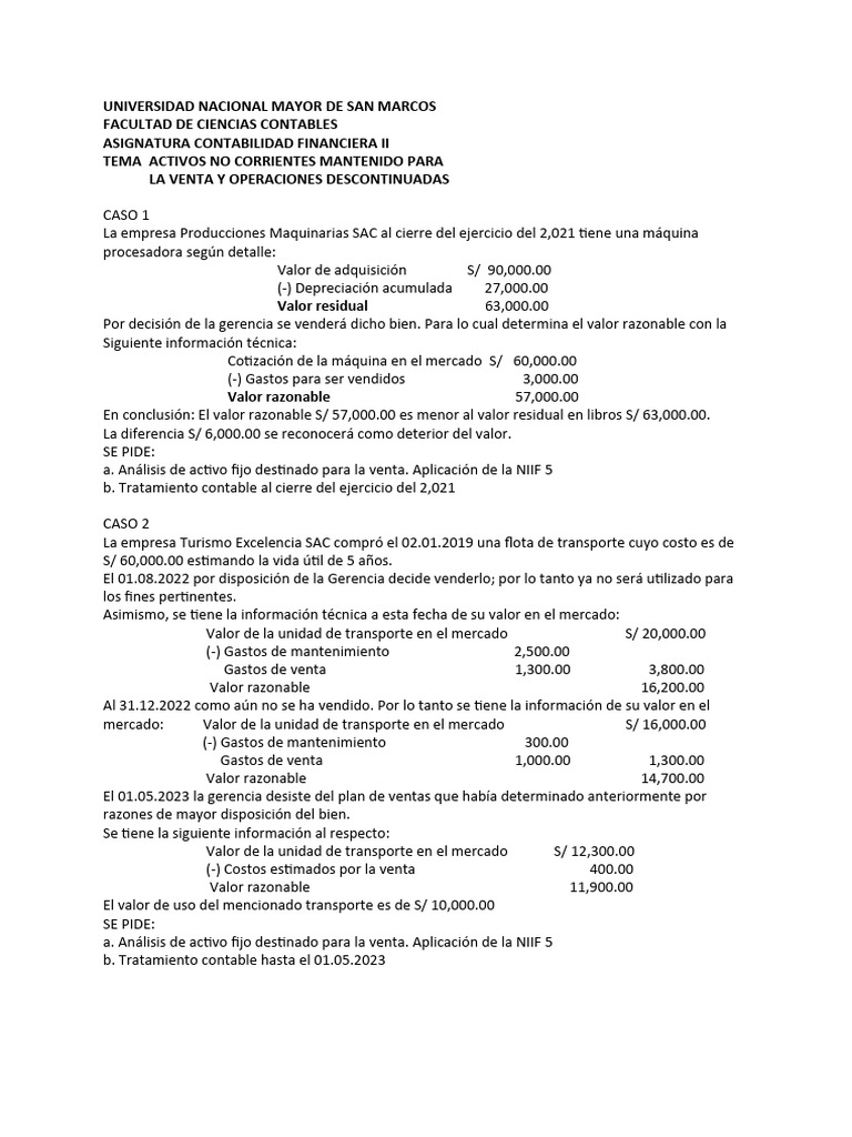 Análisis de Activos No Corrientes en NIIF 5 | PDF | Activo fijo ...