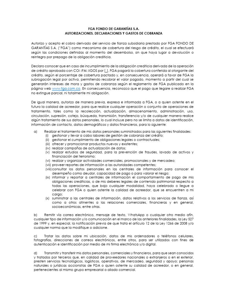 Formato FGA | Descargar gratis PDF | Pagos