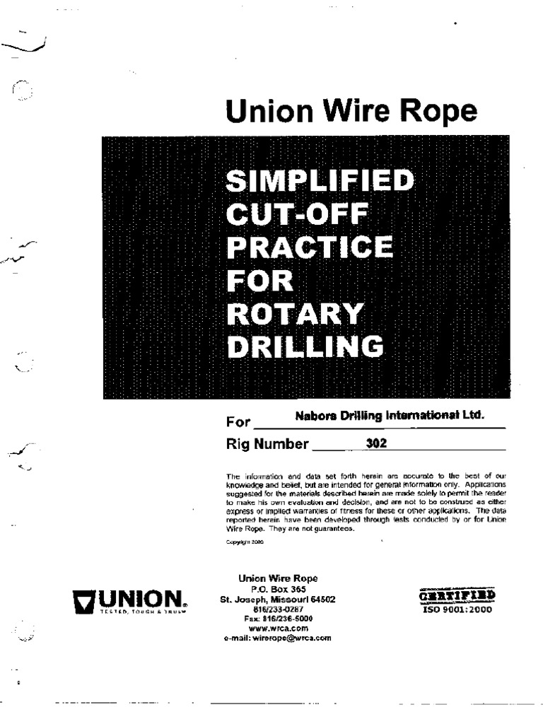 Union Wire Rope (Simplified Cut-Off Practice For Rotary Drilling) | PDF