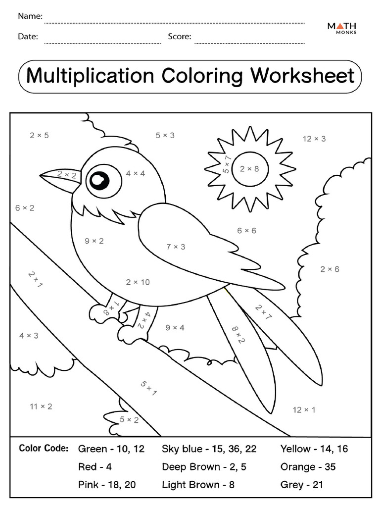 Multiplication Coloring Worksheets PDF