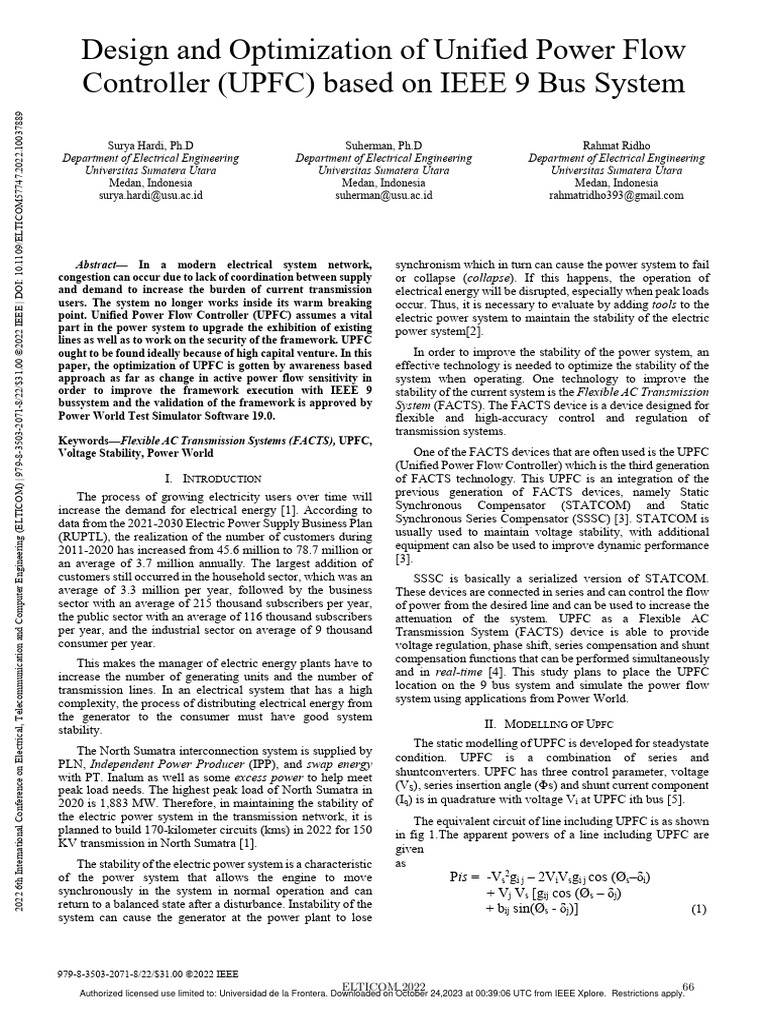 Design and Optimization of Unified Power Flow Controller UPFC Based On