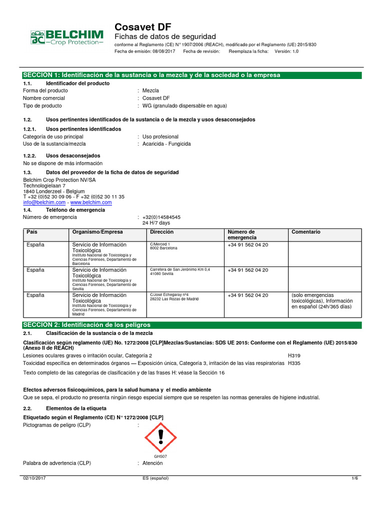 Cosavet DF: Seguridad y Uso Profesional | PDF | Toxicidad | Agua