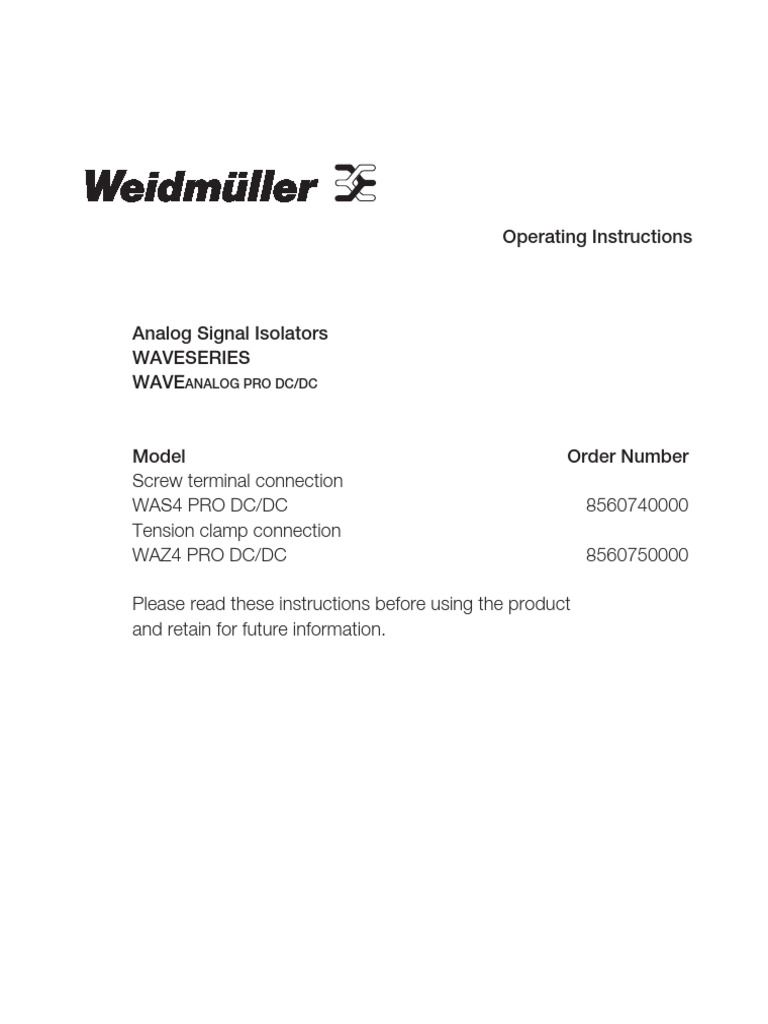 Weidmüller WAS4 Pro DC/DC Manual | PDF | Power Supply | Electrical ...