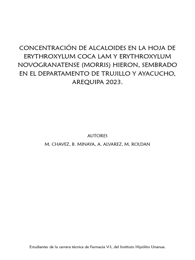 CONCENTRACIÓN DE ALCALOIDES EN LA HOJA DE ERYTHROXYLUM COCA LAM Y