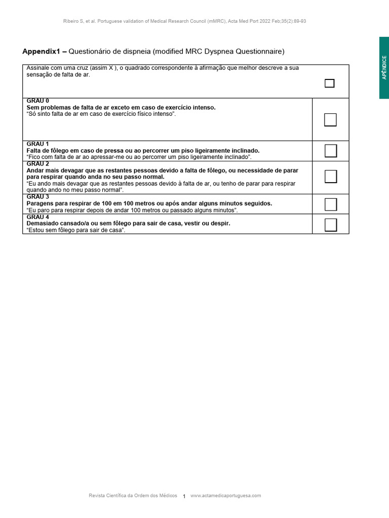 Validação da Escala mMRC em Português | PDF
