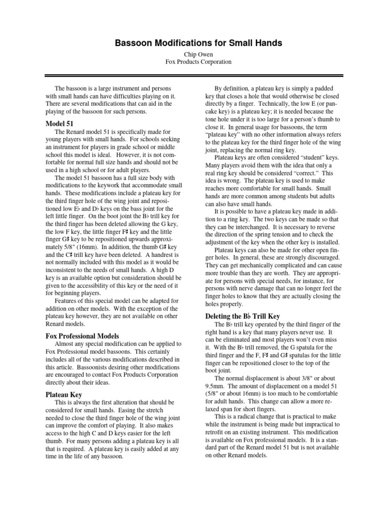 Small Hands Modification | PDF | Bassoon