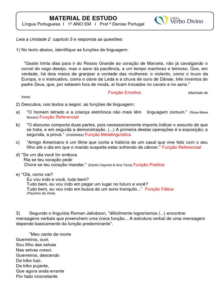 Funções da Linguagem no 1º Ano EM | PDF | Poesia | Emoções