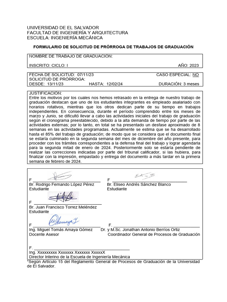 Solicitud de Prórroga para Graduación 2023 | PDF