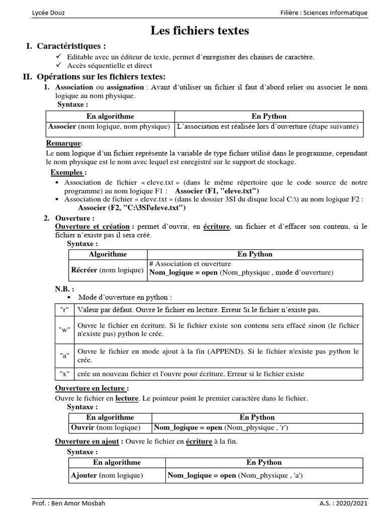 Gestion des fichiers texte en Python | PDF | Fichier texte | Fichier ...