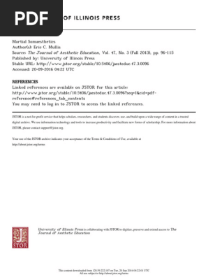 Martial Somaesthetics (Journal of Aesthetic Education, Vol. 47, Issue 3) (2013)