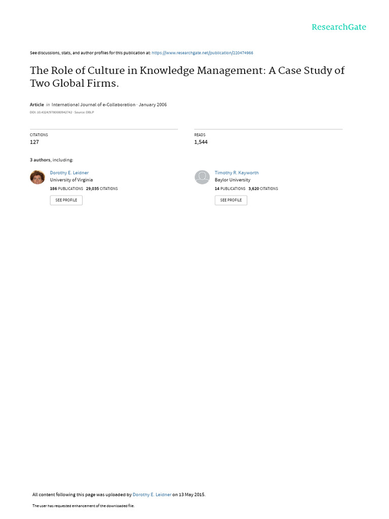 The Role of Culture in Knowledge Management A Case | PDF | Knowledge ...