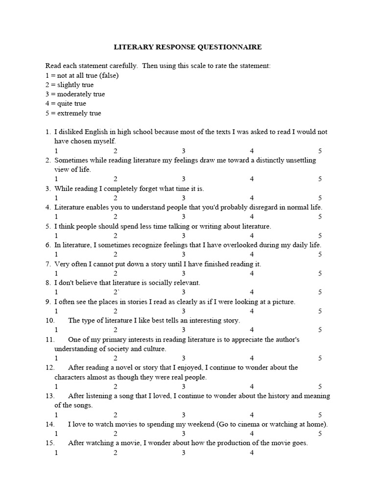 Literary Engagement Survey | PDF