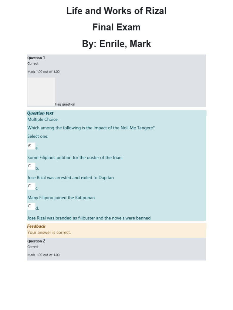 Rizal Life and Works Final Exam Review | PDF | Philippines