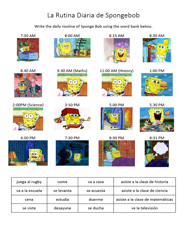 Rutina Diaria de Bob Esponja | PDF | Artes del Lenguaje y Comunicación ...