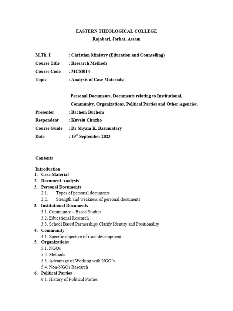 Case Material Analysis in Research Methods | PDF | Non Governmental ...