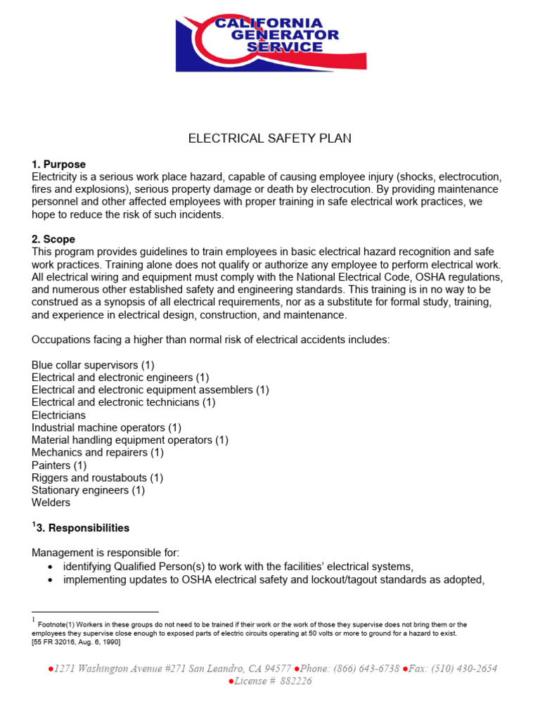 Electrical Safety Plan Guide | PDF | Insulator (Electricity) | Personal ...