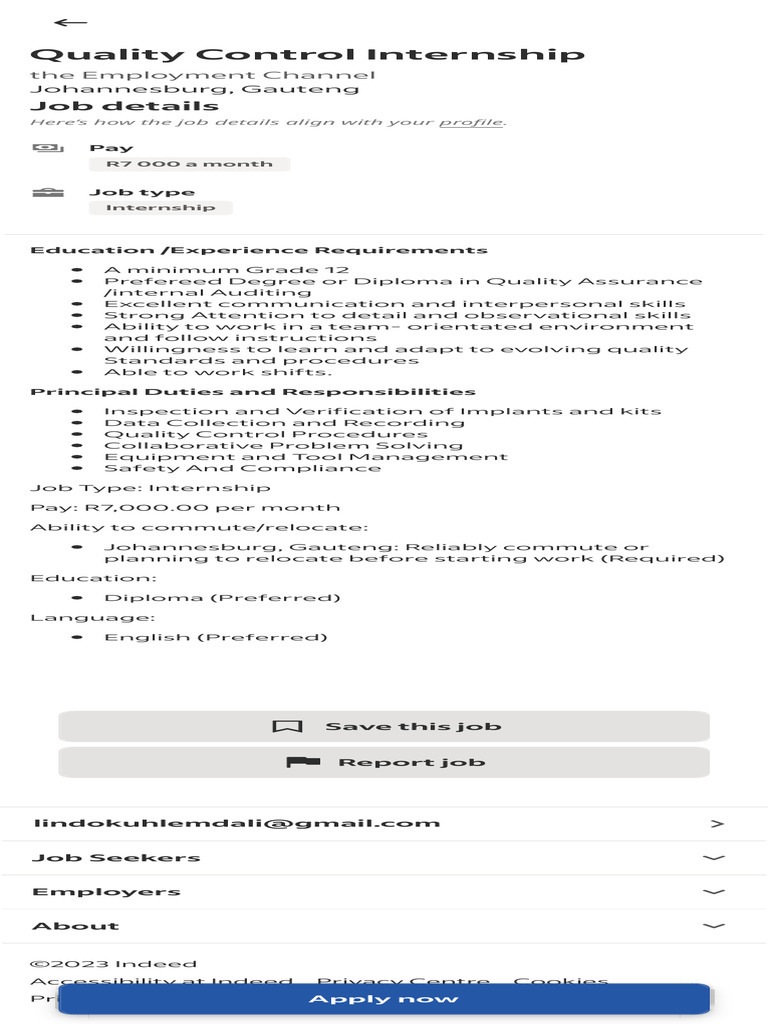 Quality Control Internship Johannesburg, Gauten PDF