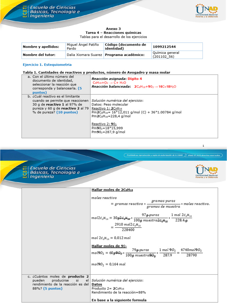 Unidad3 Tarea4 Reacciones Quimica Pdf Equilibrio Químico