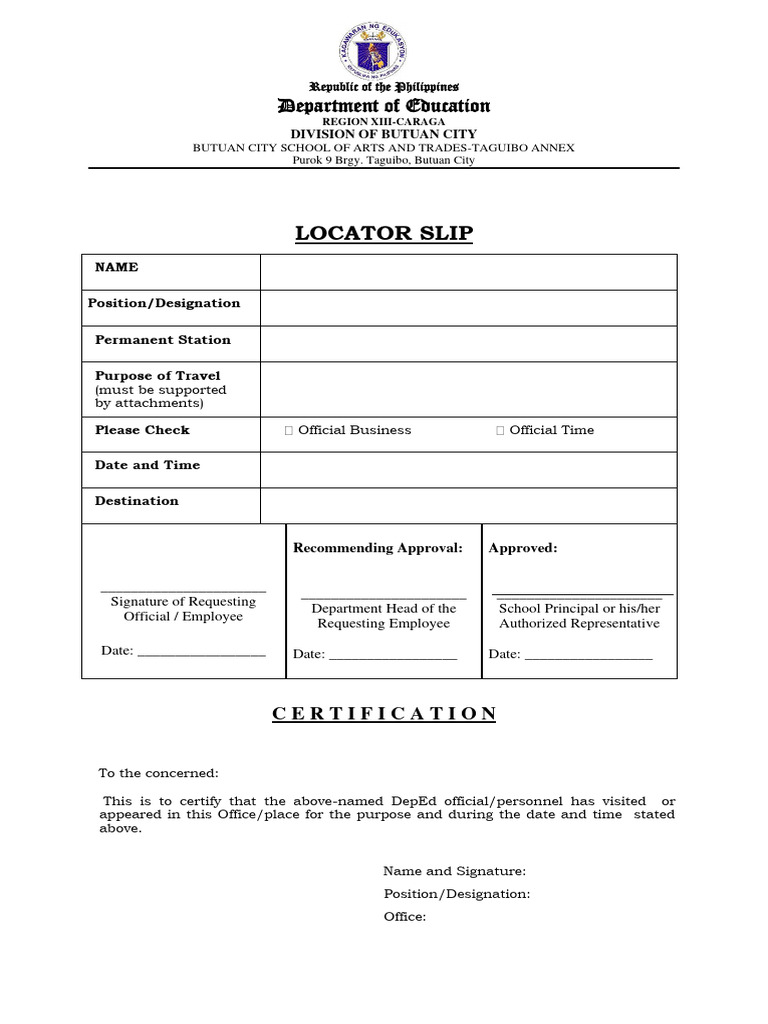 Annex Locator Slip For Official Business Within The City Pdf Government