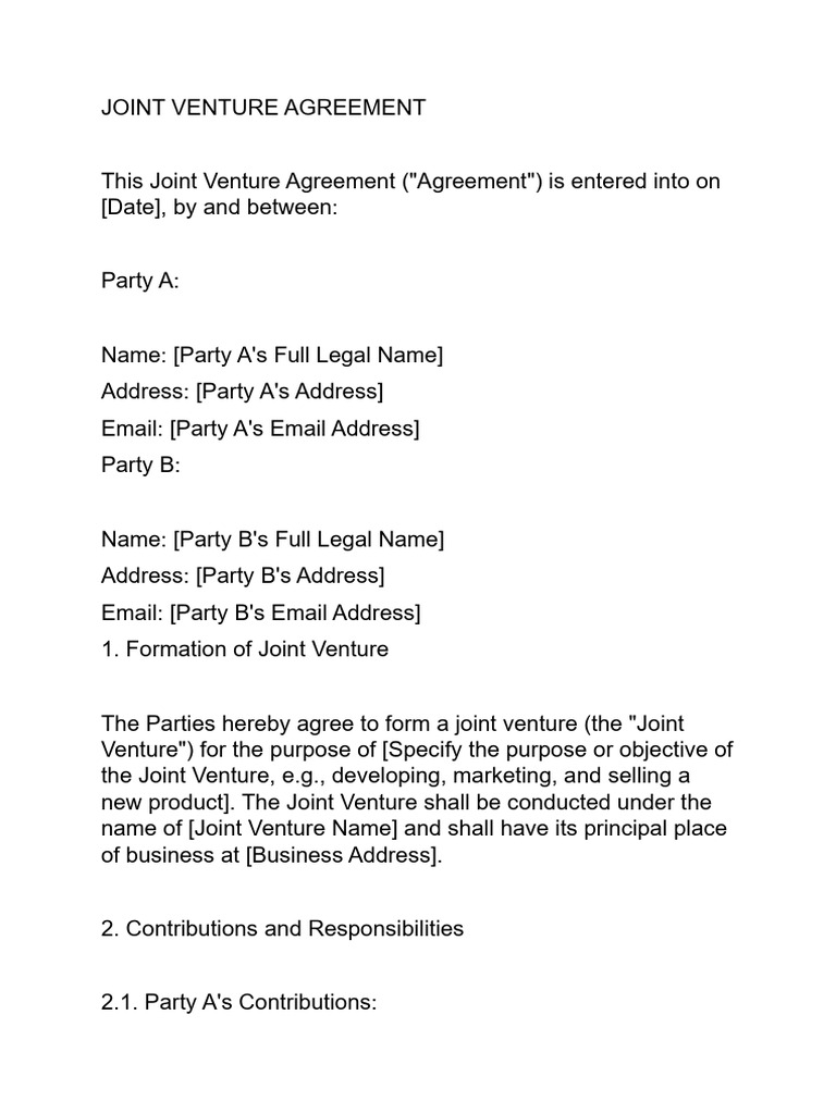 Joint Venture Agreement Template | PDF | Joint Venture | Mediation