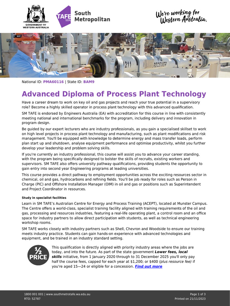 Advanced Diploma in Process Plant Tech | PDF | Technology & Engineering
