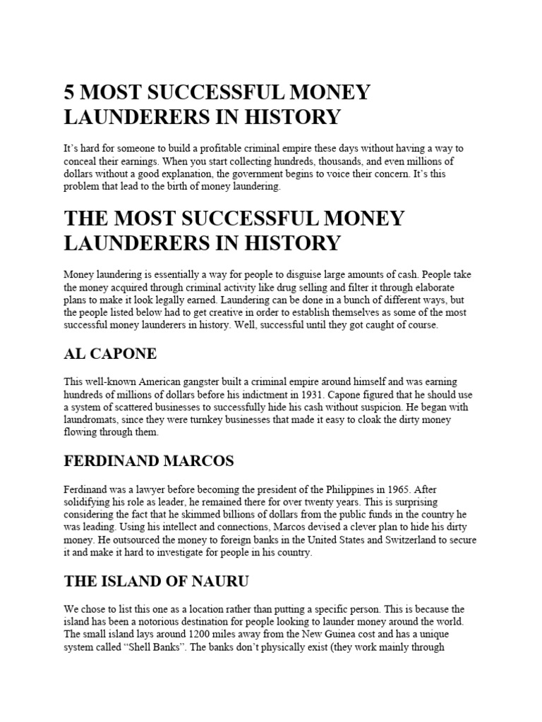 5 Most Successful Money Launderers in History PDF Illegal Drug