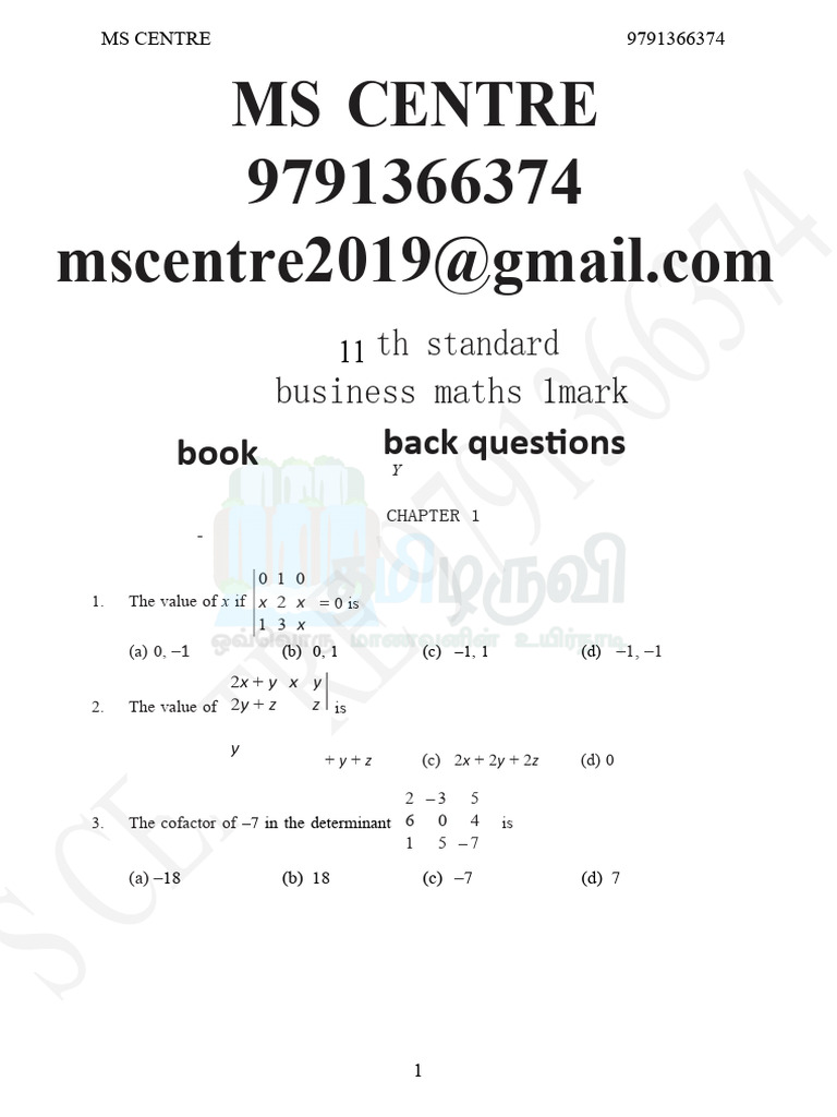 11th Business Maths One Mark Questions | PDF | Algebra | Abstract Algebra