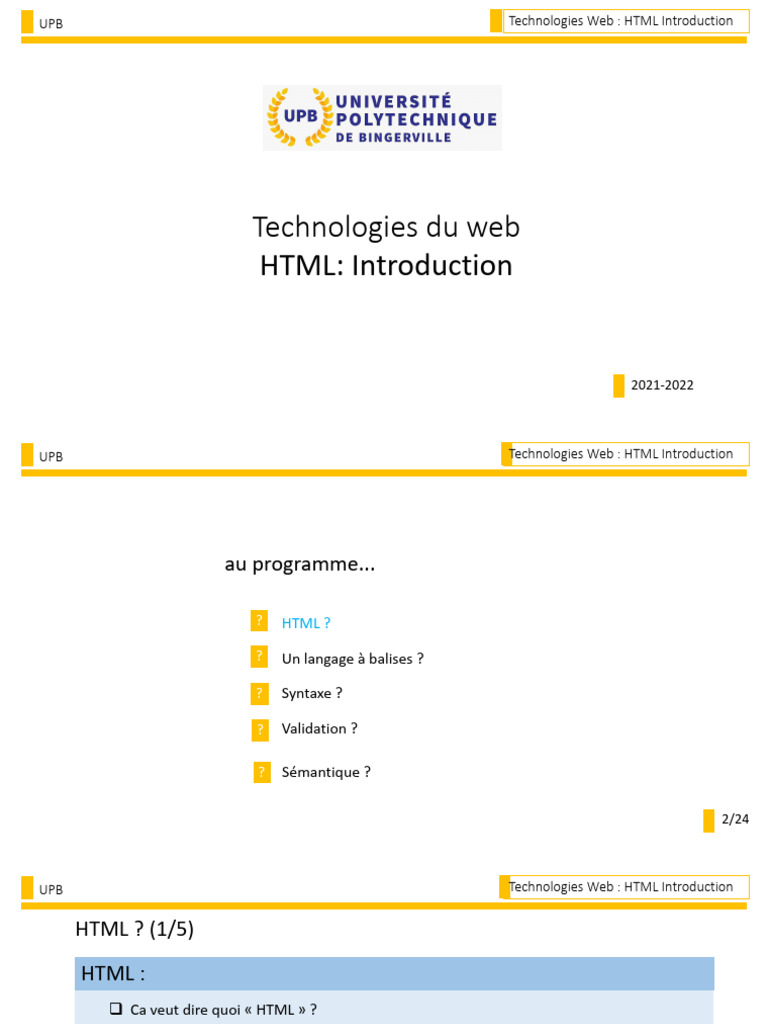 Introduction au langage HTML | PDF | Html | Langage de balisage