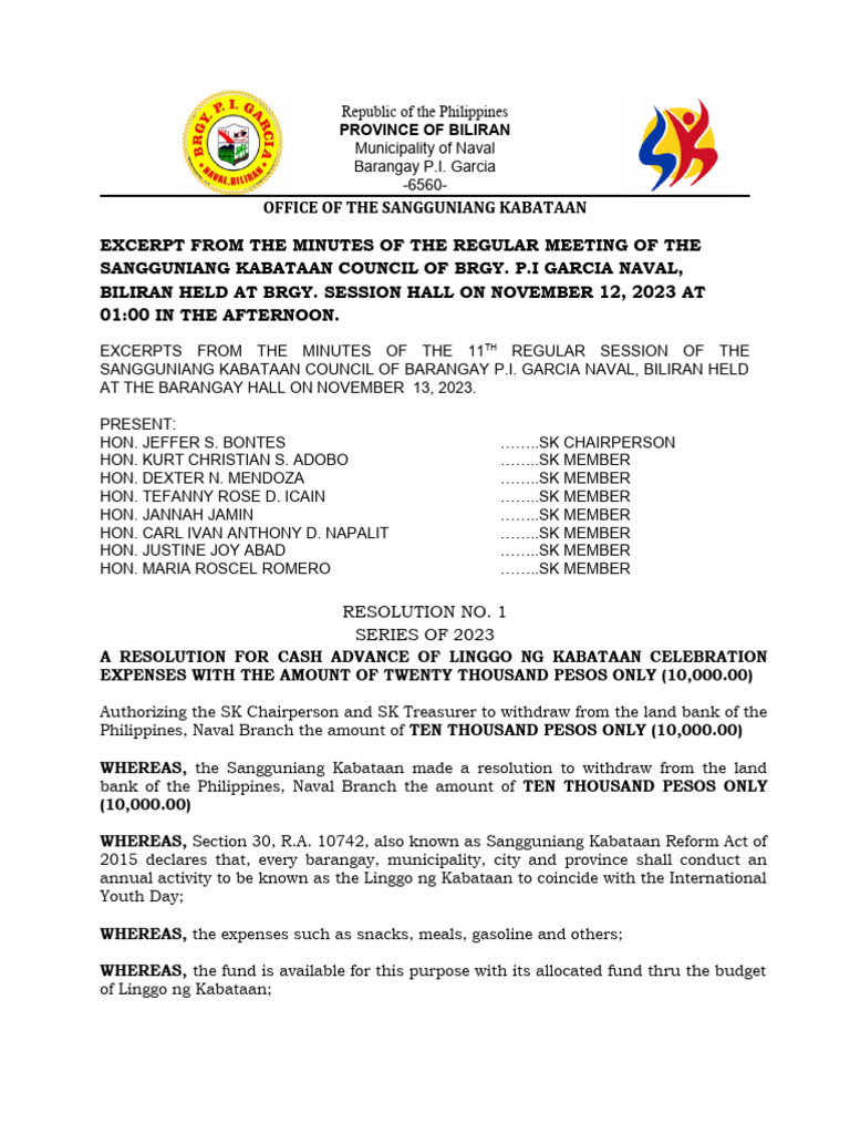 SK Resolution for Linggo ng Kabataan | PDF | Government | Philippines
