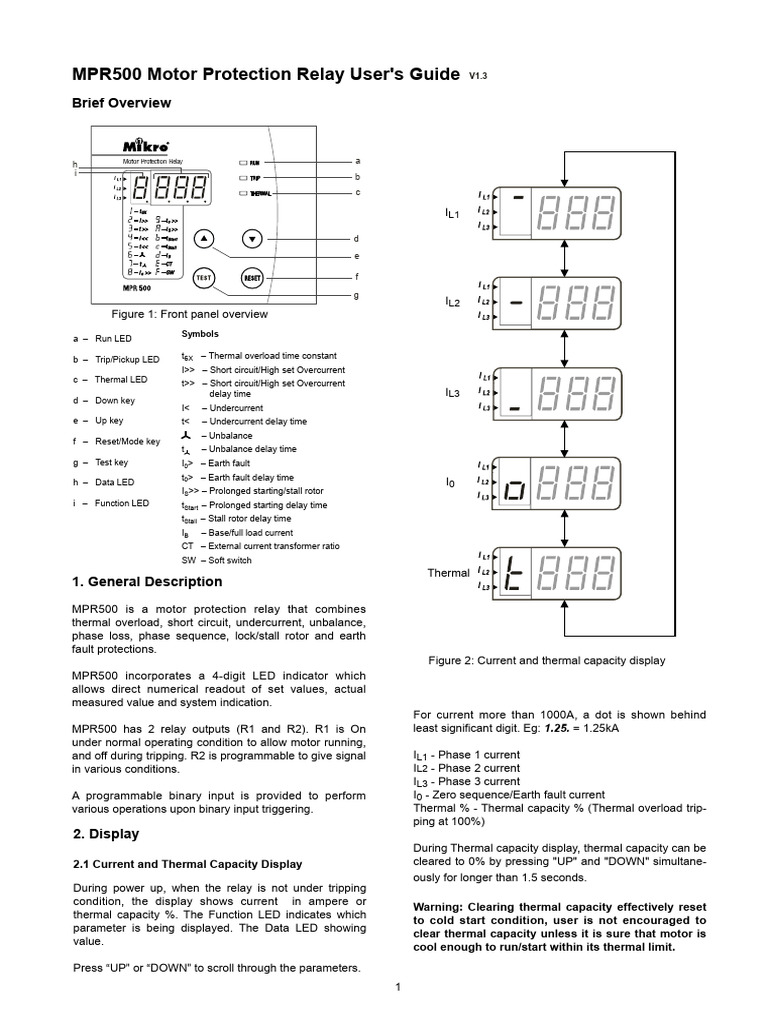 MPR500 Motor Protection Relay Guide | PDF | Relay | Phase (Waves)
