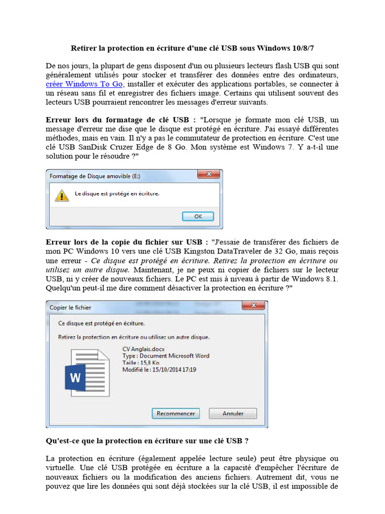 Retirer la protection en écriture clé USB | PDF | Clé USB | Registre ...