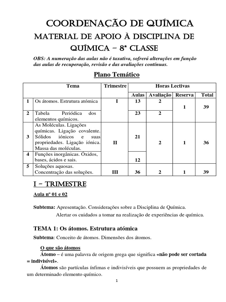 Apostila 1º Ano Quimica PDF | PDF | Polaridade química | Ligação química, image size:768x1024