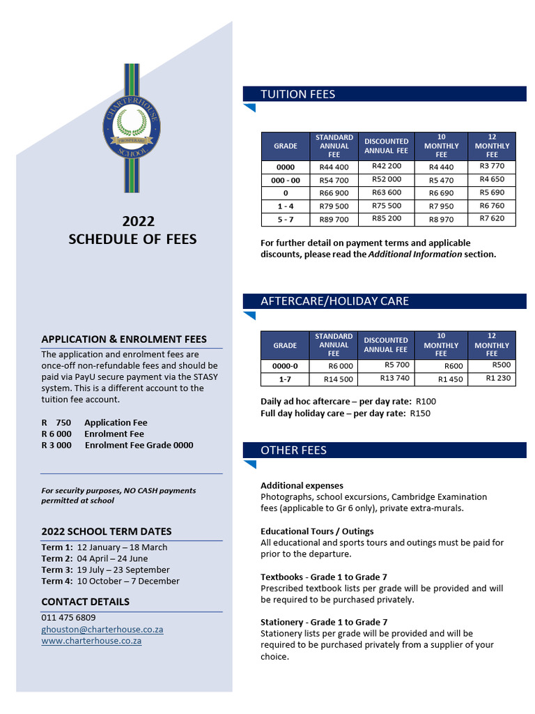 2022 School Fees and Term Dates | PDF | Payments | Banking