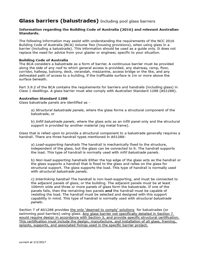 Australian Standards for Glass Balustrades | PDF | Building Engineering