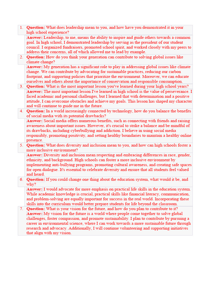 Pageant Questions | PDF | Inclusion (Education) | Sustainability