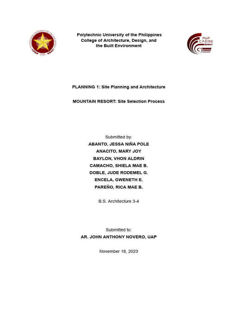 Planning Site Selection Pdf Parking Resort