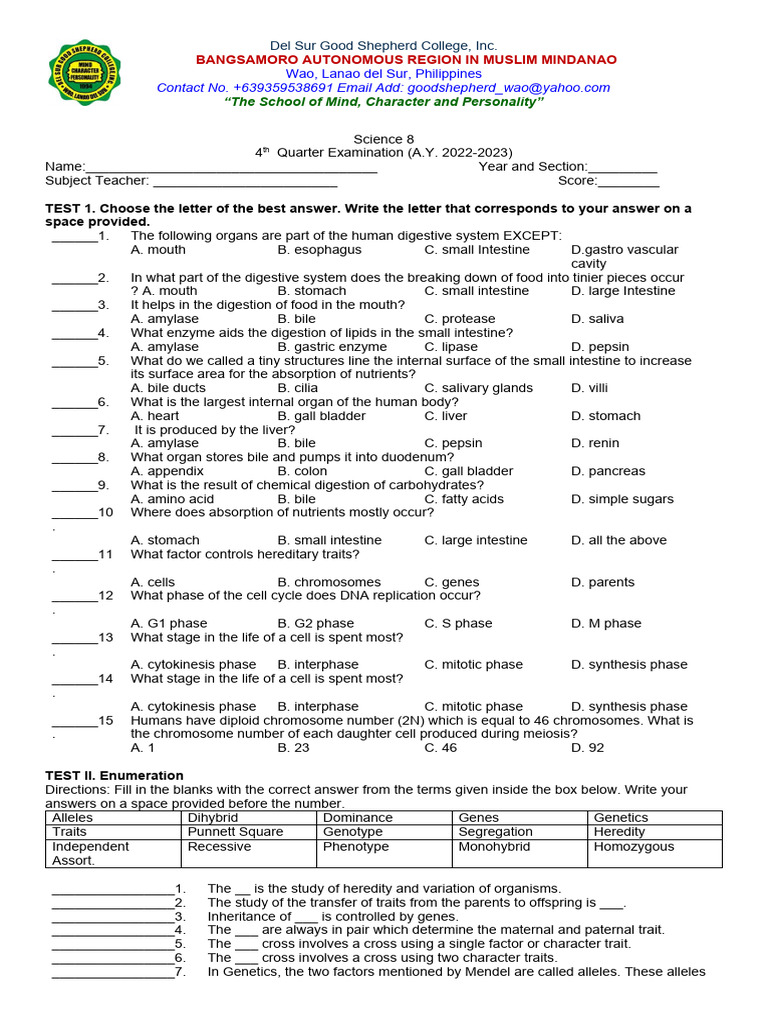 Grade 8 exam pdf meiosis digestion