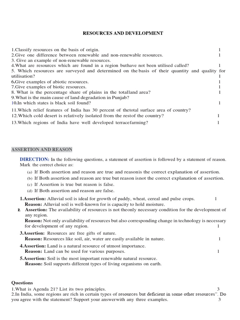 Geography Question Bank, Class 10 PDF Agriculture Water Resources